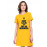Women's Cotton Biowash Graphic Printed T-Shirt Dress with side pockets - Jai Mahakal