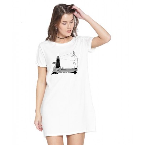 Lighthouse Fish Graphic Printed T-shirt Dress