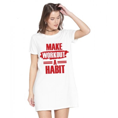 Women's Cotton Biowash Graphic Printed T-Shirt Dress with side pockets - Make Workout Habit