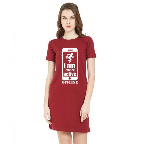Women's Cotton Biowash Graphic Printed T-Shirt Dress with side pockets - More Active Offline
