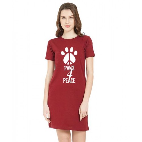 Women's Cotton Biowash Graphic Printed T-Shirt Dress with side pockets - Paws 4 Peace