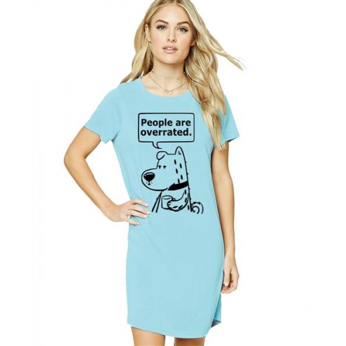 Women's Cotton Biowash Graphic Printed T-Shirt Dress with side pockets - People Are Overrated