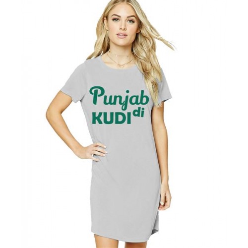 Women's Cotton Biowash Graphic Printed T-Shirt Dress with side pockets - Punjab Di Kudi