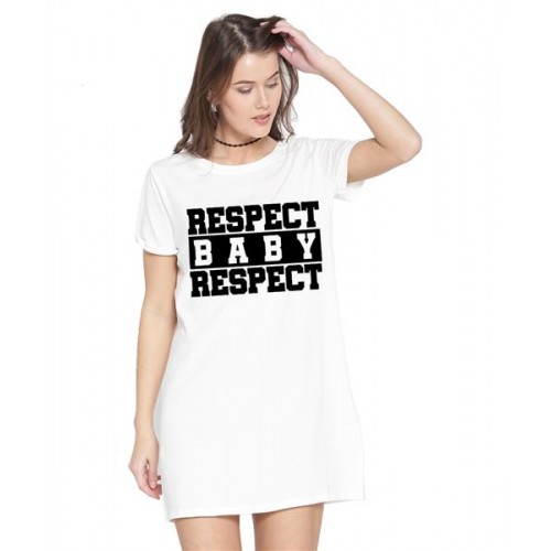 Women's Cotton Biowash Graphic Printed T-Shirt Dress with side pockets - Respect Baby 