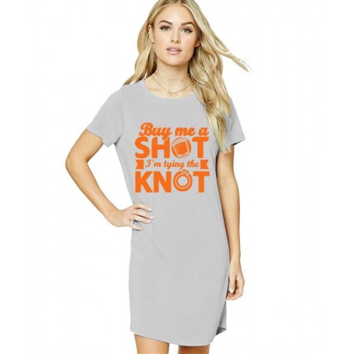Women's Cotton Biowash Graphic Printed T-Shirt Dress with side pockets - Shot Knot