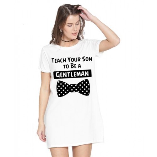 Women's Cotton Biowash Graphic Printed T-Shirt Dress with side pockets - Son Gentlemen