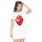 Women's Cotton Biowash Graphic Printed T-Shirt Dress with side pockets - Strawberry