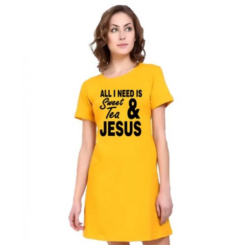 All I Need Is Sweet Tea And Jesus Graphic Printed T-shirt Dress