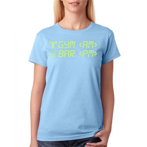Women's Cotton Biowash Graphic Printed Half Sleeve T-Shirt - Gym Bar