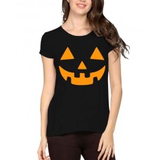 Women's Cotton Biowash Graphic Printed Half Sleeve T-Shirt - Halloween Smile