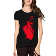 Women's Cotton Biowash Graphic Printed Half Sleeve T-Shirt - Hand Love