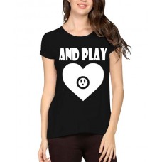 Women's Cotton Biowash Graphic Printed Half Sleeve T-Shirt - Heart Play