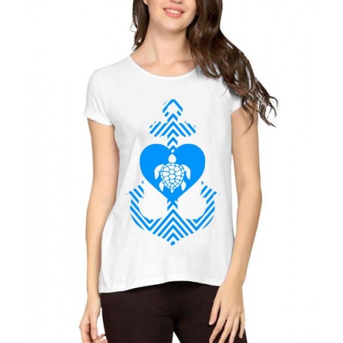 Women's Cotton Biowash Graphic Printed Half Sleeve T-Shirt - Heart Sea Turtle