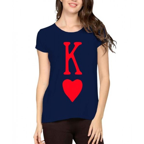 Women's Cotton Biowash Graphic Printed Half Sleeve T-Shirt - Hearts King