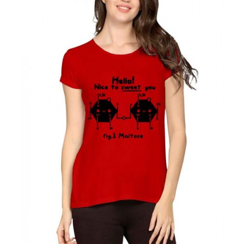 Women's Cotton Biowash Graphic Printed Half Sleeve T-Shirt - Hello! Nice 