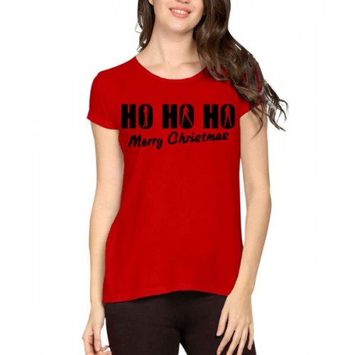 Women's Cotton Biowash Graphic Printed Half Sleeve T-Shirt - Ho Ho Christmas
