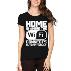 Women's Cotton Biowash Graphic Printed Half Sleeve T-Shirt - Home IS Where