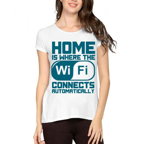 Women's Cotton Biowash Graphic Printed Half Sleeve T-Shirt - Home IS Where