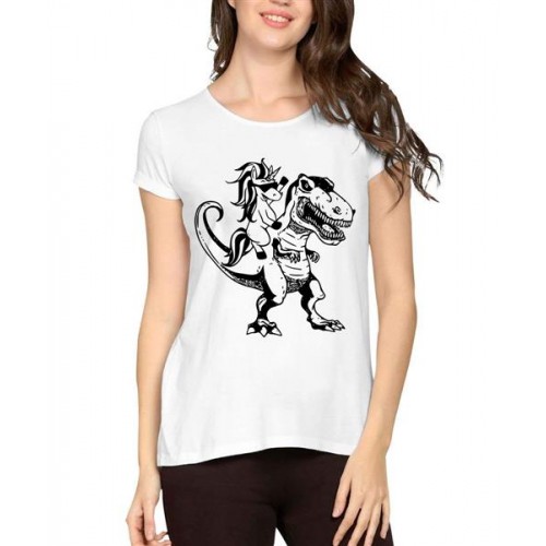 Women's Cotton Biowash Graphic Printed Half Sleeve T-Shirt - Horse Dinosaur