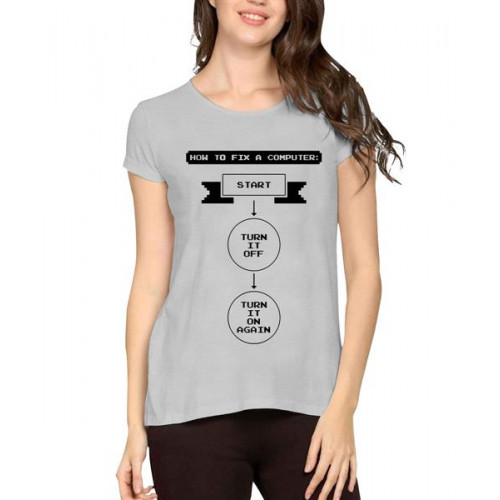 Women's Cotton Biowash Graphic Printed Half Sleeve T-Shirt - How To Fix Computer