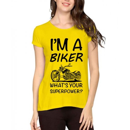 Women's Cotton Biowash Graphic Printed Half Sleeve T-Shirt - I'm A Biker