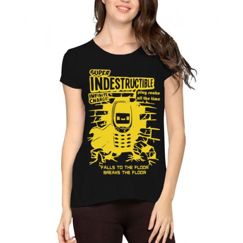 Women's Cotton Biowash Graphic Printed Half Sleeve T-Shirt - Indestructible