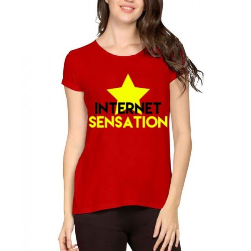 Women's Cotton Biowash Graphic Printed Half Sleeve T-Shirt - Internet Sensation