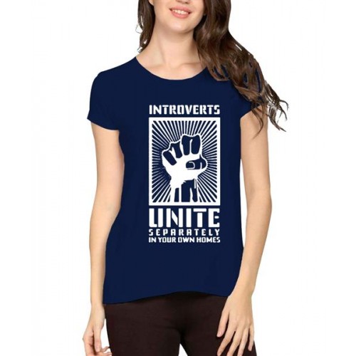 Women's Cotton Biowash Graphic Printed Half Sleeve T-Shirt - Introverts Unite