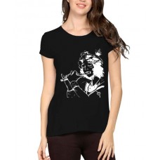 Women's Cotton Biowash Graphic Printed Half Sleeve T-Shirt - Krishan Cute Flute