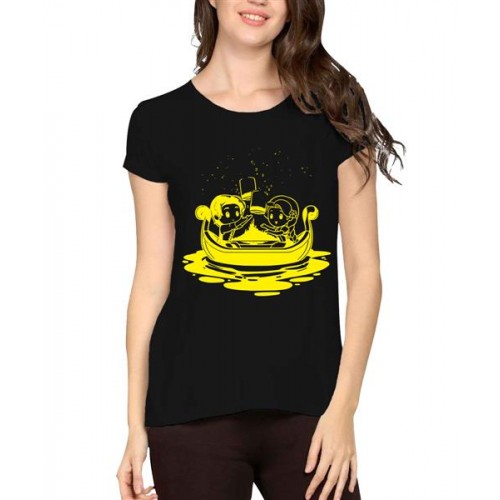Women's Cotton Biowash Graphic Printed Half Sleeve T-Shirt - Lamp Love Boat