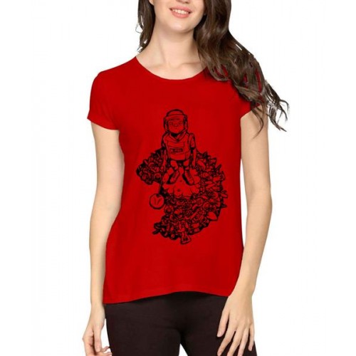 Women's Cotton Biowash Graphic Printed Half Sleeve T-Shirt - Land Or Bomb