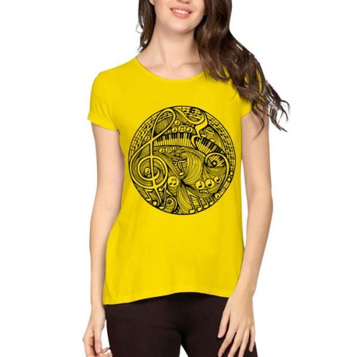 Women's Cotton Biowash Graphic Printed Half Sleeve T-Shirt - Mandala Sound Music