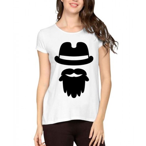 Women's Cotton Biowash Graphic Printed Half Sleeve T-Shirt - Men With Hat And Beard