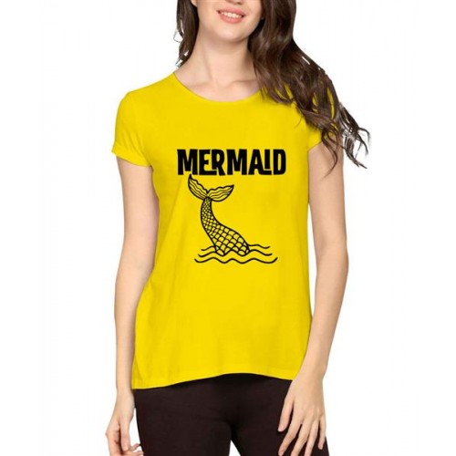 Women's Cotton Biowash Graphic Printed Half Sleeve T-Shirt - Mermaid 