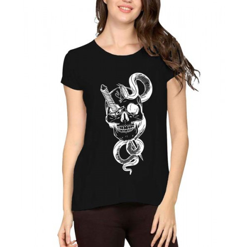 Women's Cotton Biowash Graphic Printed Half Sleeve T-Shirt - Mike Giant Skull