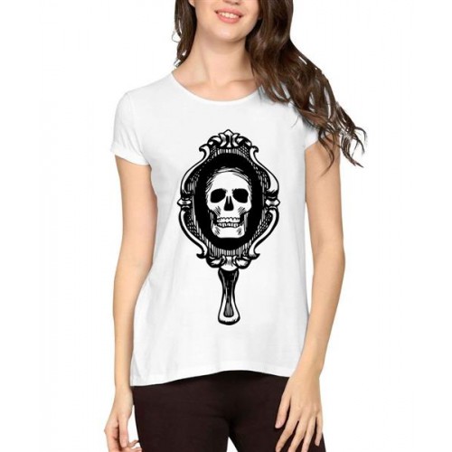 Women's Cotton Biowash Graphic Printed Half Sleeve T-Shirt - Mirror Reflection Skull