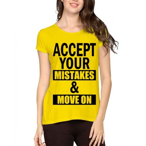 Women's Cotton Biowash Graphic Printed Half Sleeve T-Shirt - Mistakes And Move On