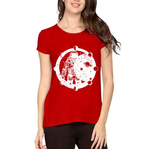 Women's Cotton Biowash Graphic Printed Half Sleeve T-Shirt - Moon Astronaut