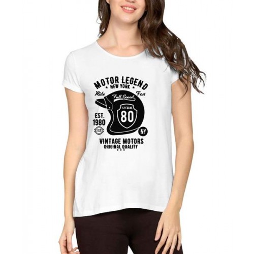 Women's Cotton Biowash Graphic Printed Half Sleeve T-Shirt - Motor Legend