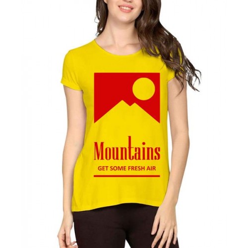 Women's Cotton Biowash Graphic Printed Half Sleeve T-Shirt - Mountains Get Fresh Air
