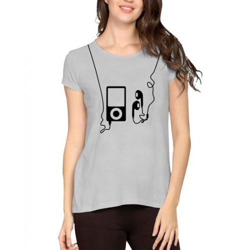 Women's Cotton Biowash Graphic Printed Half Sleeve T-Shirt - Mp3 Ipod Hanging