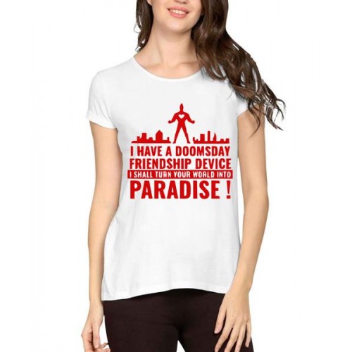 Women's Cotton Biowash Graphic Printed Half Sleeve T-Shirt - Paradise Friendship Device