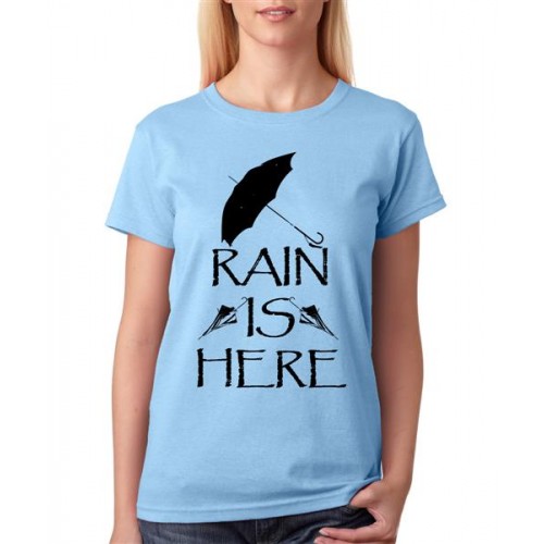 Women's Cotton Biowash Graphic Printed Half Sleeve T-Shirt - Rain Is Here