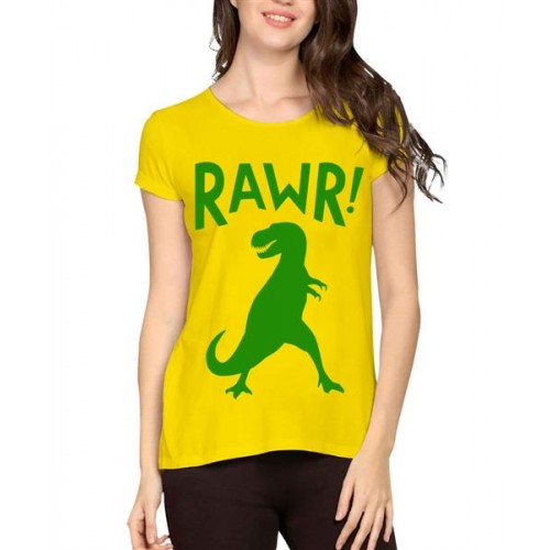Women's Cotton Biowash Graphic Printed Half Sleeve T-Shirt - Rawr Dinosaur