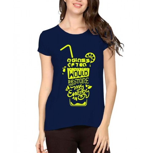 Women's Cotton Biowash Graphic Printed Half Sleeve T-Shirt - Restore My Energy