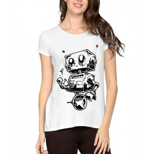 Women's Cotton Biowash Graphic Printed Half Sleeve T-Shirt - Robot Kid