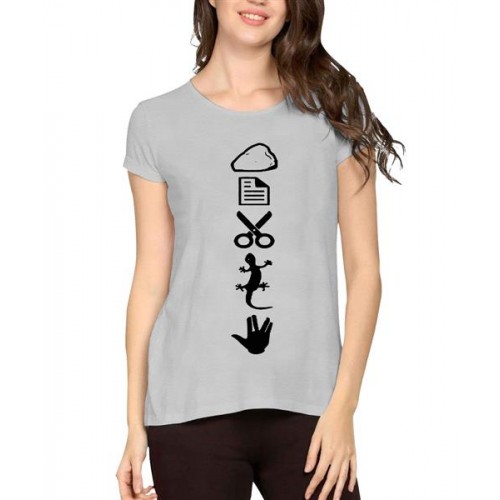 Women's Cotton Biowash Graphic Printed Half Sleeve T-Shirt - ROCK PAPER SCISSOR