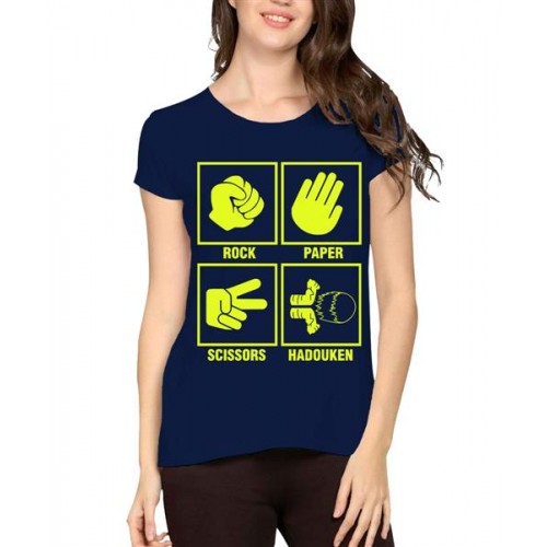 Women's Cotton Biowash Graphic Printed Half Sleeve T-Shirt - Rock Paper Scissors