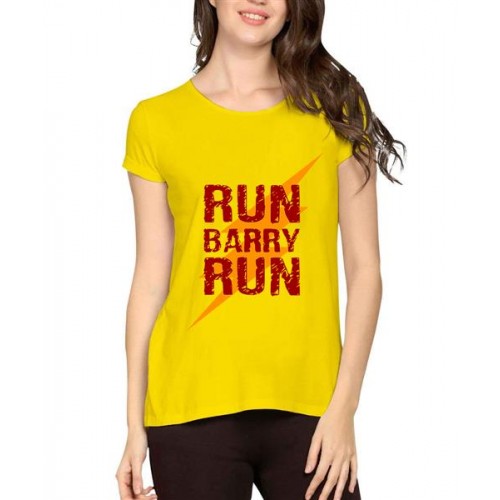 Women's Cotton Biowash Graphic Printed Half Sleeve T-Shirt - Run Run Barry Run