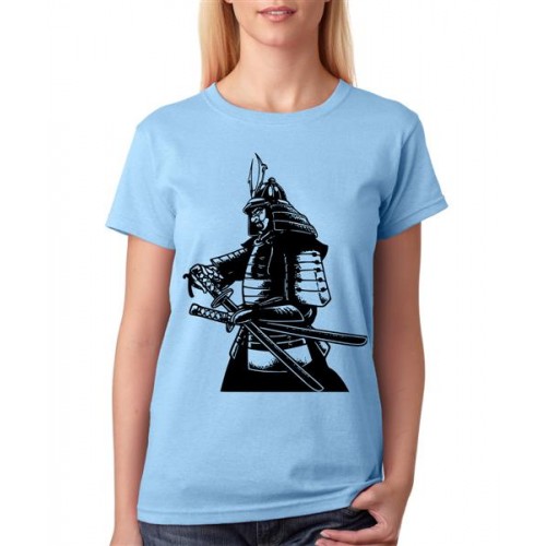 Women's Cotton Biowash Graphic Printed Half Sleeve T-Shirt - Samurai Man